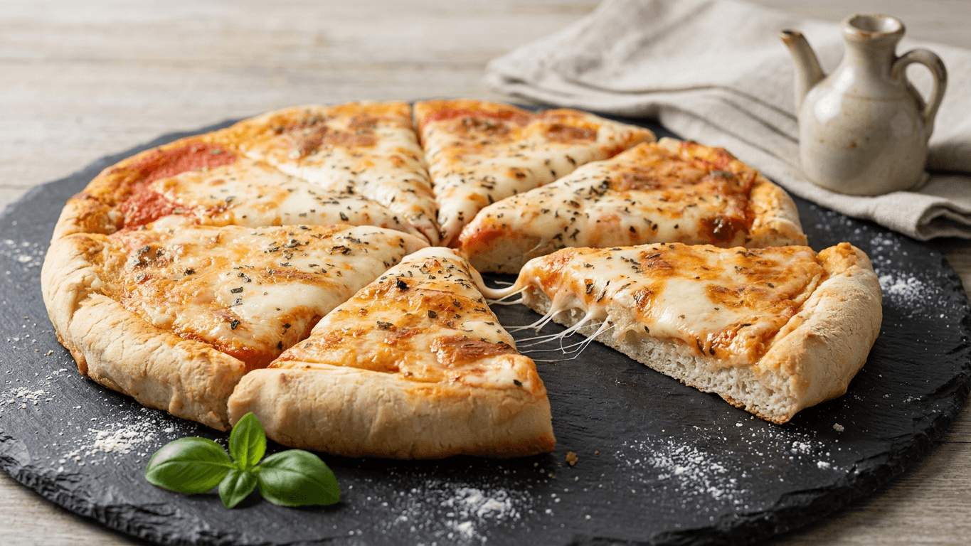 Firefly_Gemini Flash_I need a nice picture of our gluten-free pizza quattro formaggi. Please note- the con 314332